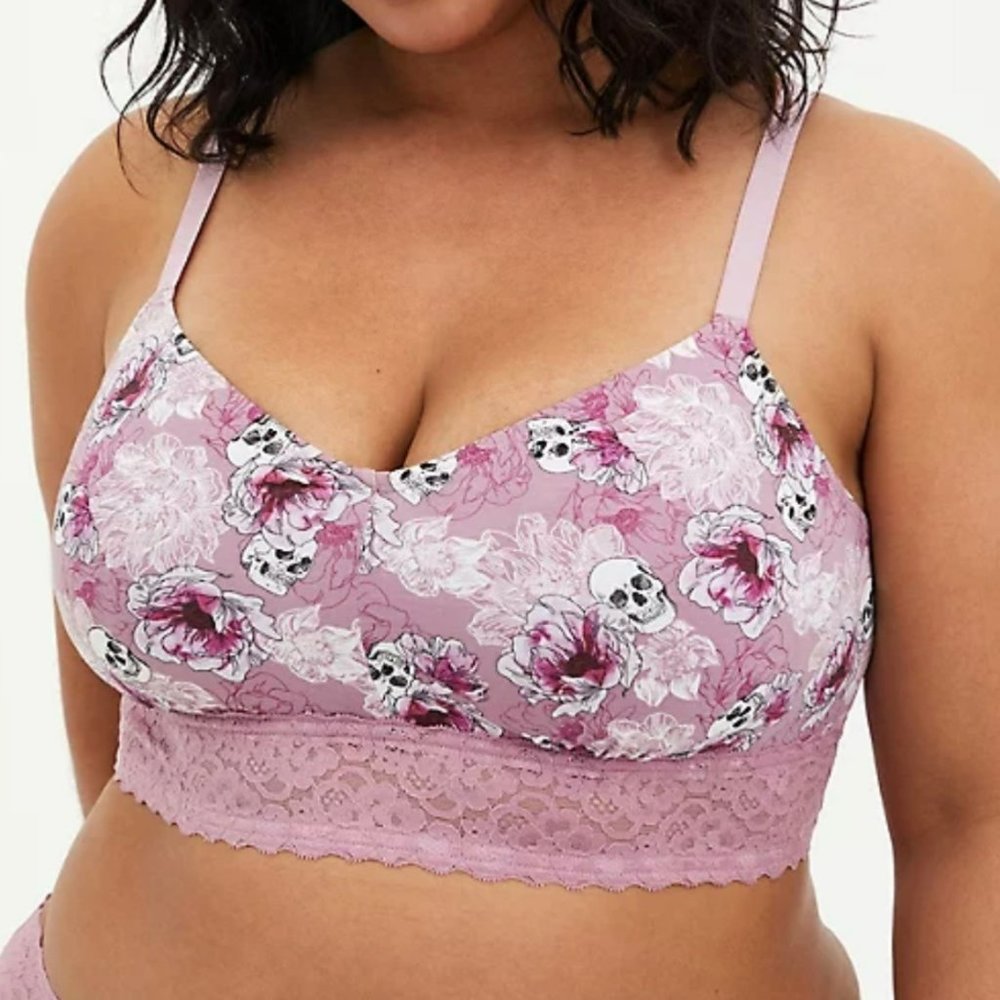 Torrid Skull Floral Lightly Padded Lace Bralette Cotton Size 3 Adjustable Strap
